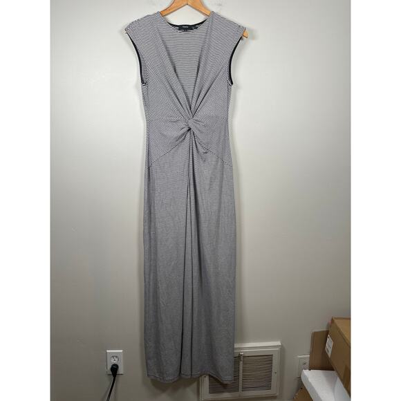 Theory Dress Front Knot Twist Striped Black White Size M Maxi Sleeveless Stretch - Picture 2 of 8